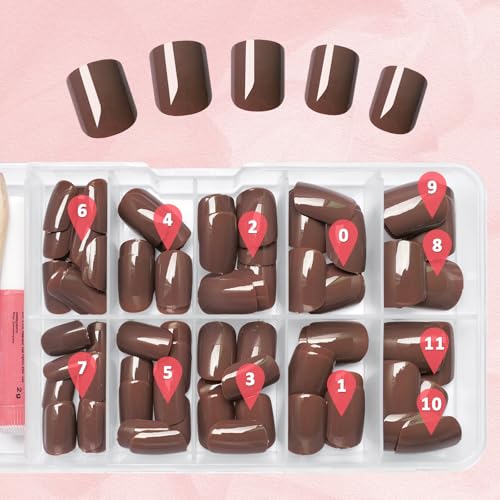 Bellelfin Short Square Press On Nails - 120Pcs Brown Acrylic False Nails Kit