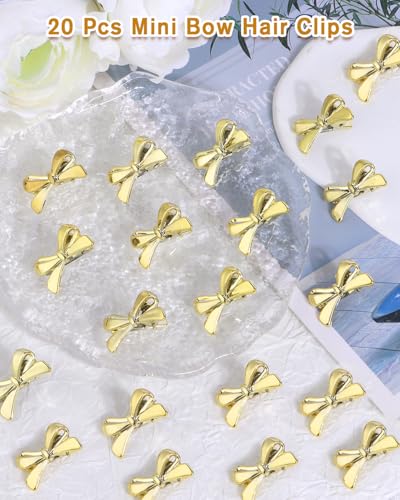 Small Gold Metal Bow Hair Clips - 20 Pcs Mini Claw Clips Bulk