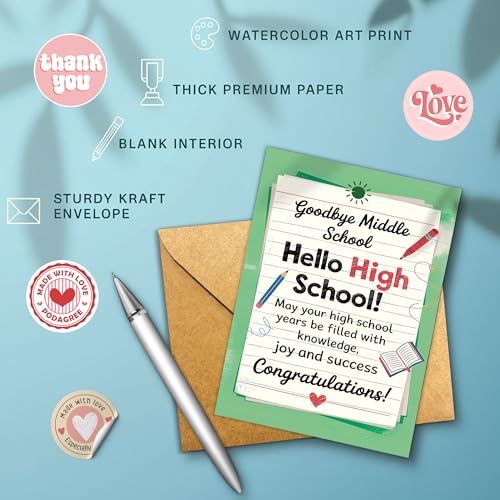 Middle School Graduation Congrats Card with Envelope - 8x5.3in