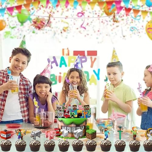 25 Pcs Gamer Cake Decorations Set 3 - Birthday Party Supplies