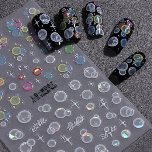 SIMAYKUWA 3D Holographic Bubble Nail Stickers - Summer Cute Designs 2 Sheets