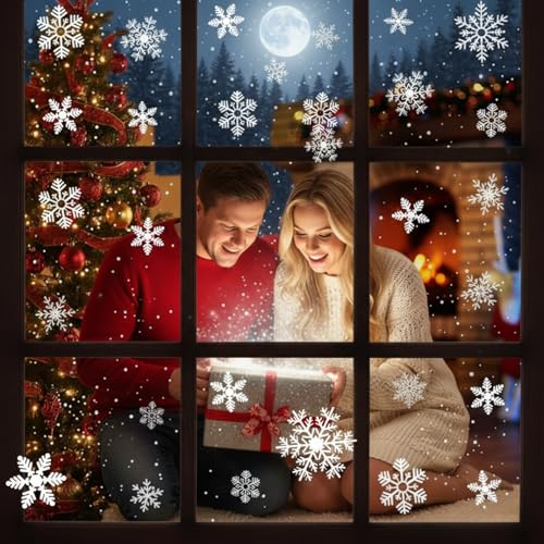 Christmas Snowflake Window Clings - 114PCS Reusable Static Decals