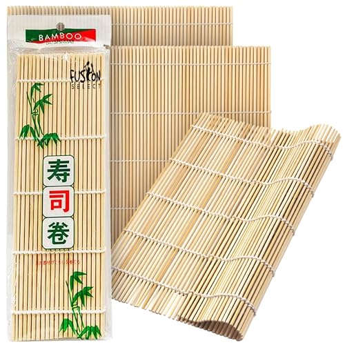 Fusion Select Bamboo Sushi Mat - 3 Pack, 9.5x9.5 Inch Rolling Roller