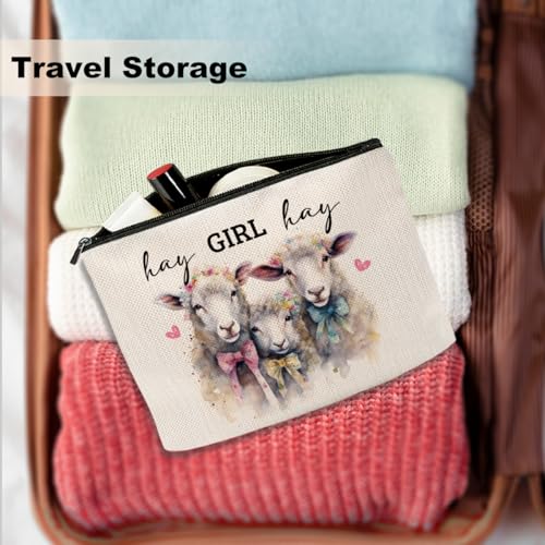 Western Sheep Makeup Bag Large Cotton Linen Cosmetic Pouch Gift
