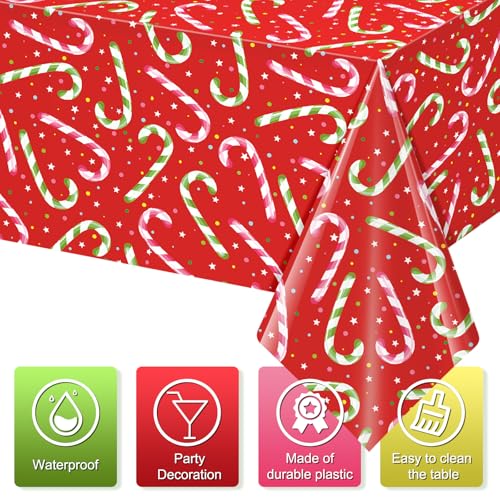 3 Pack Christmas Candy Cane Tablecloths for Rectangular Tables - Red & Green Holiday Decorations