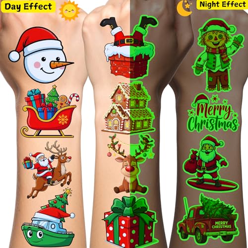 Glow-in-the-Dark Christmas Temporary Tattoos - 60 Pcs Party Favors