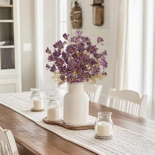 Artificial Daisy Flowers - 3 Bunches of Burgundy Silk Mums for Fall Decor