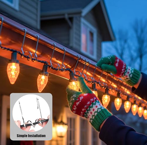 50 Pack Stainless Steel Gutter Light Hooks for Christmas & Halloween