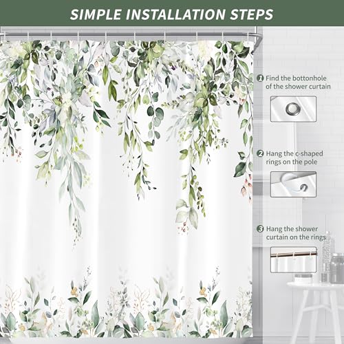 Eucalyptus Sage Green Shower Curtain - 72x72 Inch Floral Design