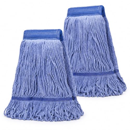 2 Pack Heavy Duty Cotton Mop Head Replacement - 17 oz Blue Looped String Head