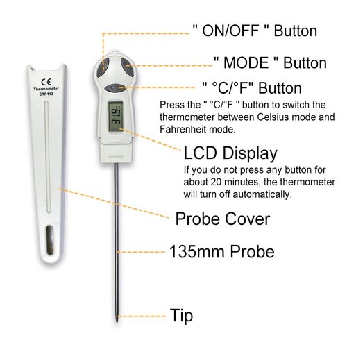 Allsun Digital Meat Thermometer - High Precision Stainless Steel Probe | °C/°F Cooking Tool for Kitchen & Home