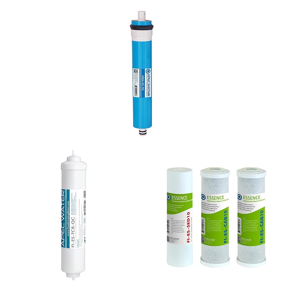 APEC MEM-ES-50 50 GPD Membrane Filter for Reverse Osmosis System and FI-ES-TCR-QC 10" High Capacity Inline Carbon Filter, White