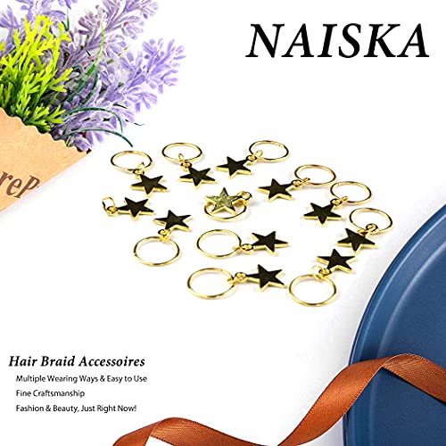 NAISKA 12PCS Gold Star Braid Clips & Hair Jewelry for Dreadlocks