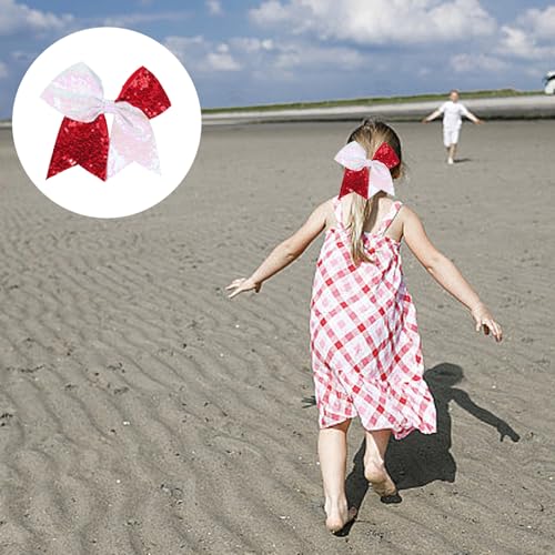 Red and White Sequin Cheer Bows 2-Pack for Cheerleading and Dance