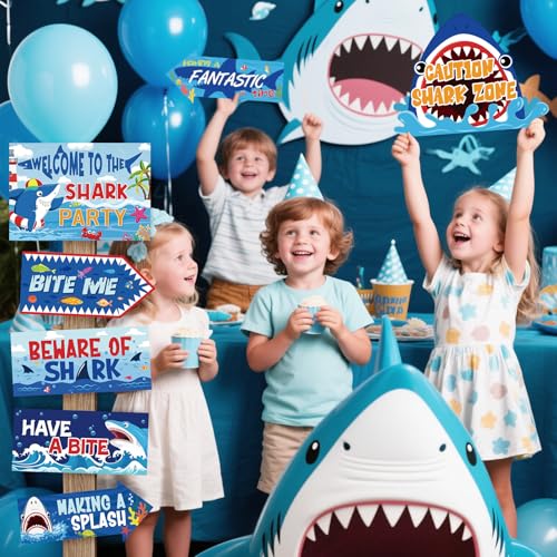 Hooqict Shark Birthday Party Decorations – 20pcs Welcome Signs for Kids Boys Under The Sea Ocean Beach Theme