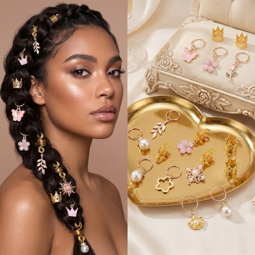 Macuezu 36 PCS Hair Charms for Braids Gold Cuffs and Rings for Locs