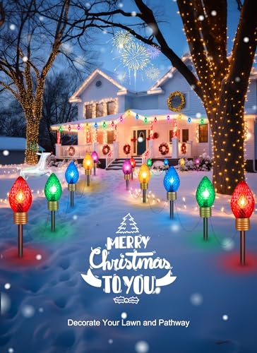 Outdoor Christmas Pathway Lights 2 Pack Jumbo C9 Strawberry Bulbs 10.5 Feet
