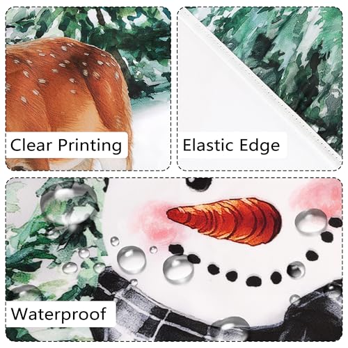 Christmas Fitted Round Tablecloth with Elastic Snowmen & Green Trees - Waterproof 44 Inch, Outdoor Holiday Decor - Variation: Green / 44"