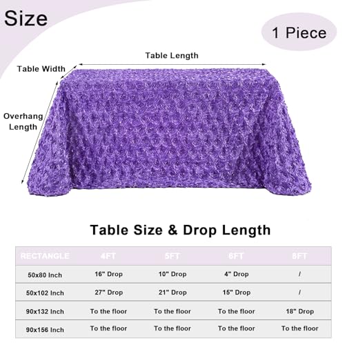 Purple Rosette Satin Tablecloth 90x132 Inches for Wedding & Party Decor - Variation of Purple / 132" x 90"