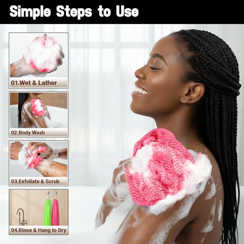 African Exfoliating Net Sponge 2-Pack - Extra Long Body Scrubber for Shower