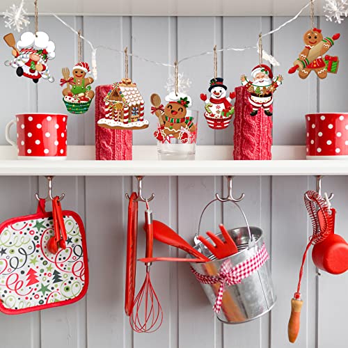 Wooden Gingerbread Christmas Ornaments Set - Santa Snowman House Decor