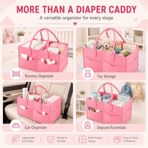 PandaEar Portable Baby Diaper Caddy Organizer - Light Pink