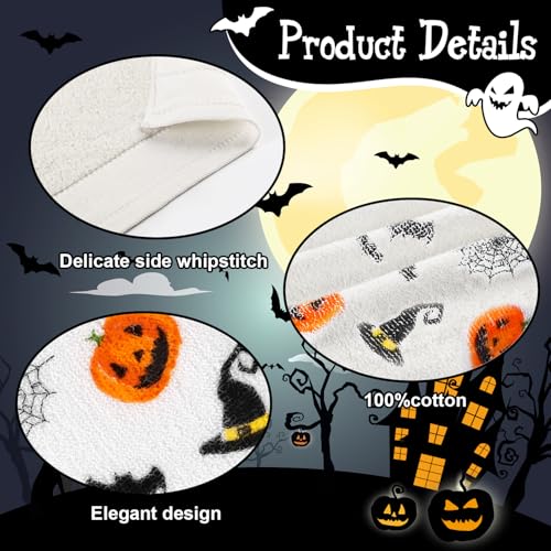 Halloween 2 Pack Cotton Hand Towels - Scary Pumpkin & Spider Web Design