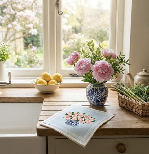 Linhome Garden Collection Swedish Dishcloth - Pink Peony, Reusable & Compostable