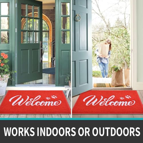 T.HENV 30x17.5 Waterproof Outdoor Christmas Door Mat - Red-White All-Season Welcome Rug