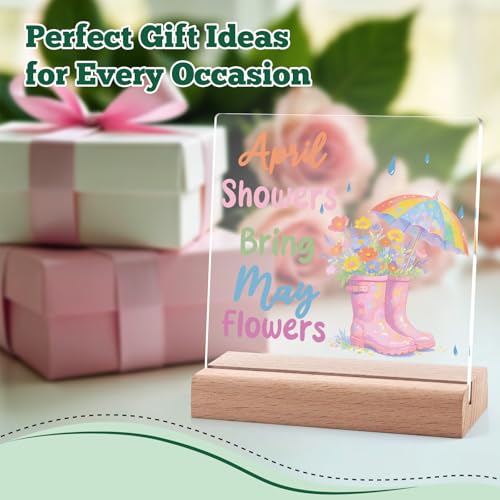Spring Decor Acrylic Plaque with Wooden Stand - Inspirational Home Sign
