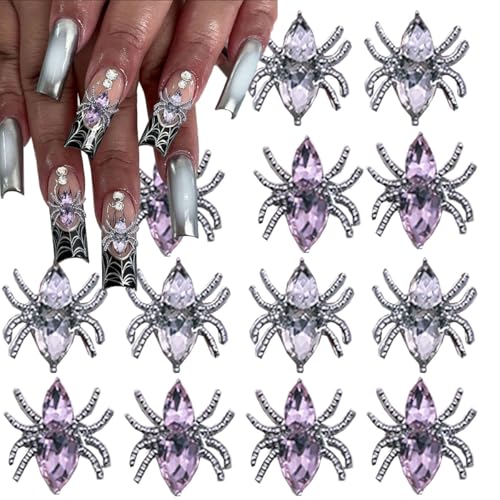 3D Spider Nail Charms White Alloy Rhinestones 20Pcs Halloween Nail Art