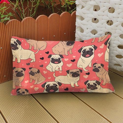 Funny Cartoon Pug Throw Pillow Cover - 12x20 Inches Cotton Linen