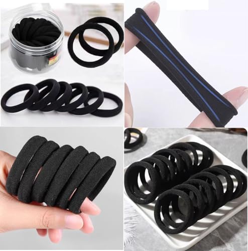 Borsicge 200PCS Black Hair Ties - Seamless Elastic Ponytail Holders