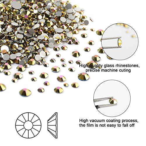 QIMYAR 1440 Pcs Gold Flat Back Glass Rhinestones Mixed Sizes SS4-SS20