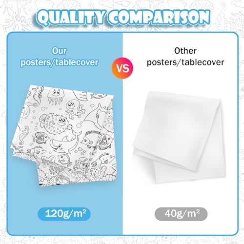 PartyGarden Ocean Under the Sea Coloring Tablecloth - Kids Birthday Party Supplies, 54x108 Inches