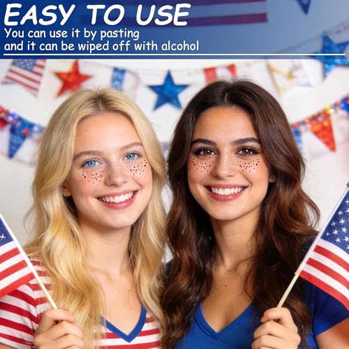 SARATA Red White and Blue Glitter Freckles Face Tattoos 6Pcs