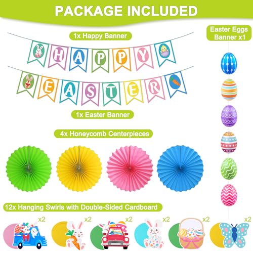 32-Piece Easter Decorations Set - Happy Easter Banner & Garland