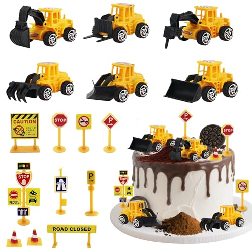 16pc Mini Construction Vehicle Cake Toppers Set - Variety 3