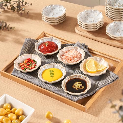 Meideal Ceramic Soy Sauce Dish 2 Oz Beige Dipping Bowls Set of 2