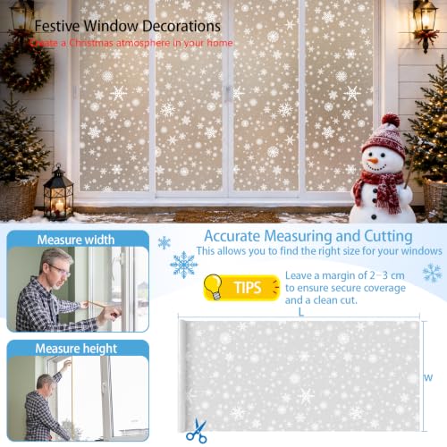 Christmas Snowflake Frosted Window Film Privacy Static Cling - White Snowflakes, 17.7 x 118 Inch