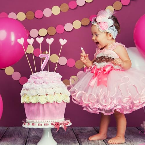 Pink Bow Number 7 Birthday Candle - Elegant Cake Topper