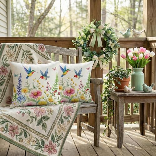 GEEORY Floral Throw Pillow Covers Set of 2 - 18x18 Inch Spring Decor
