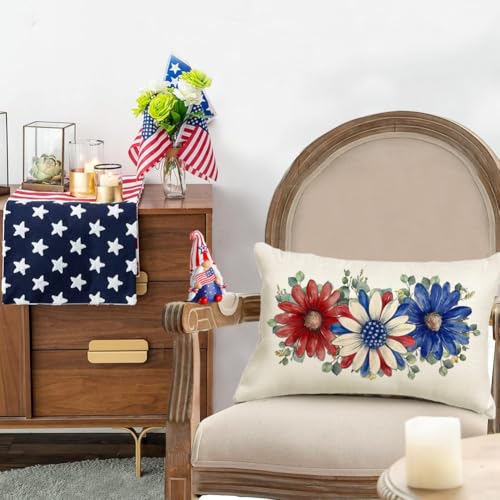 4th of July Patriotic Pillow Cover 12x20 - Red White Blue Decor