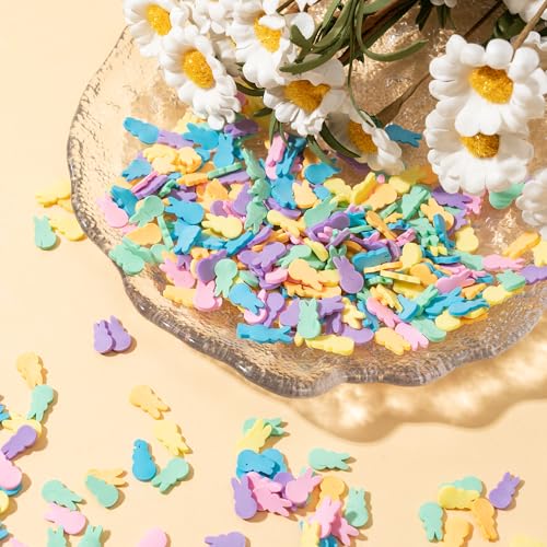 BkeeCten 240 Pcs Easter Bunny Polymer Clay Charms Pastel Macaron Colors