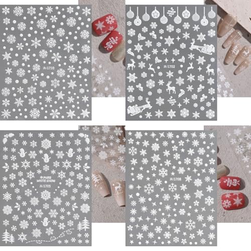 Christmas Nail Stickers 12 Sheets 3D Self-Adhesive Winter Snowflake Elk Decals