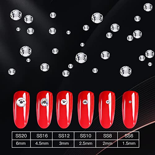 Clear Glass Rhinestones 2000pcs 6 Sizes Flat Back Gems with Tweezer & Wax Pencil