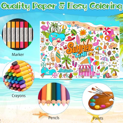 Giant Summer Coloring Poster - 31.5 x 43.3 Inch Art Tablecloth
