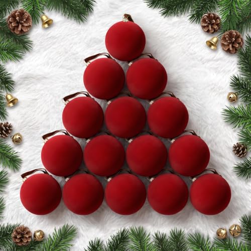 Red Velvet Christmas Tree Ornaments Set - 15 Shatterproof Holiday Decorations