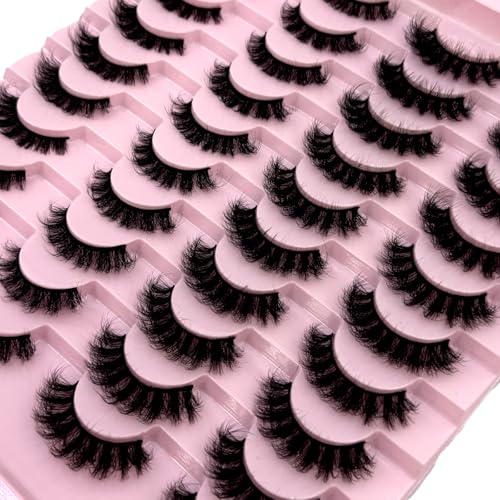 CuvDhe 20 Pairs Faux Mink Lashes Bulk Pack Dramatic Volume False Eyelashes