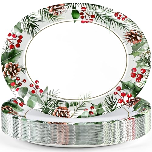 Heavy Duty Christmas Paper Plates 12x10 Inch – Disposable Holiday Dinnerware, Pack of 50